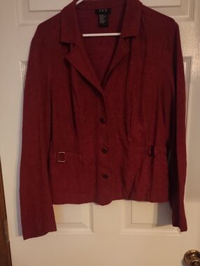Kenar Deep Red Button-Front Blazer with Waist Tabs